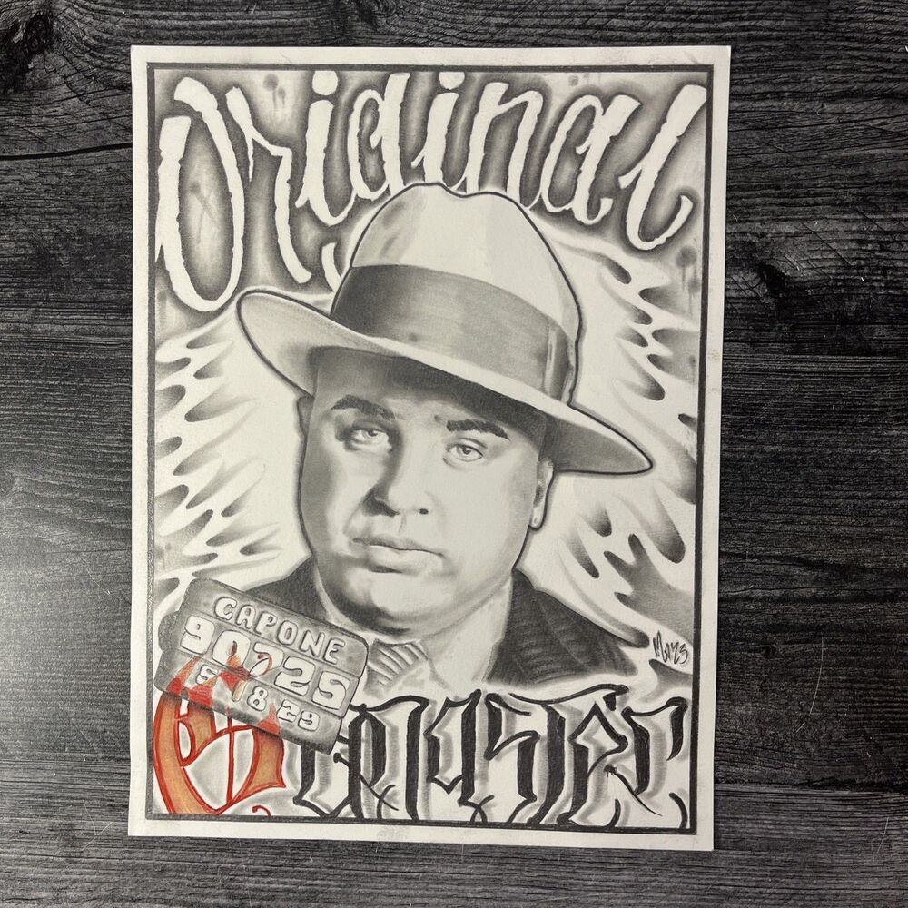 Original Pencil Drawing 9”x12” Al Capone Original Gangster